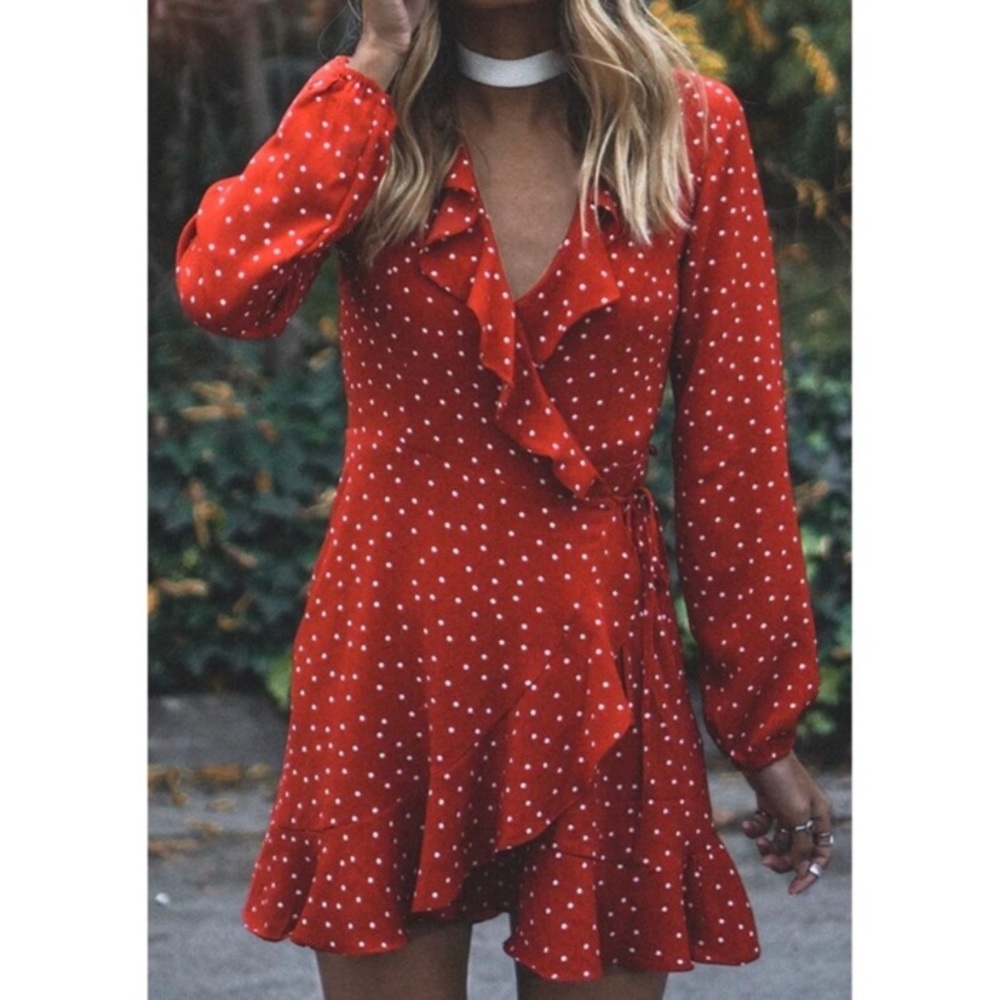 Red Ruffle Polka Dot Self Tie Dress | Forever 21